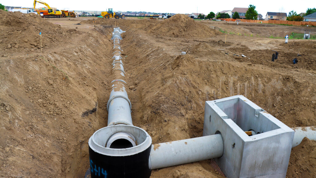 Cement pipes assembled in a ditch